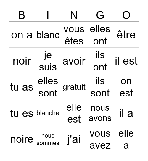 être et avoir Bingo Card