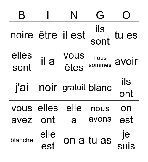 être et avoir Bingo Card