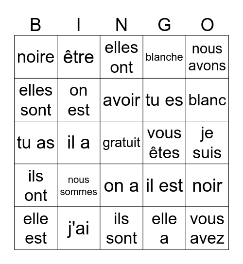 être et avoir Bingo Card