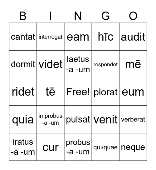 Cap III Vocabula Bingo Card