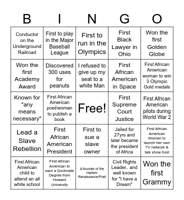 Who Am I? Black History Month Bingo Card