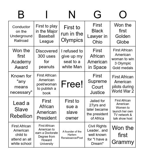 Who Am I? Black History Month Bingo Card
