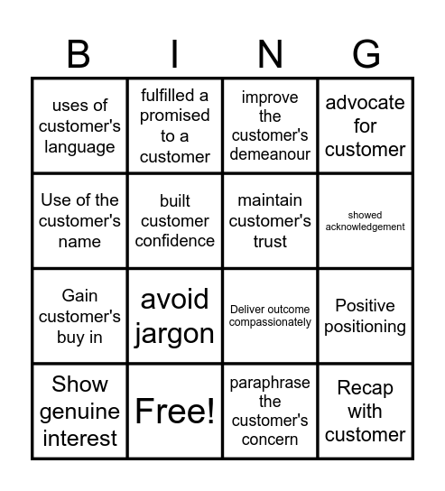 Building Trust and Positive Interactions Bingo Card