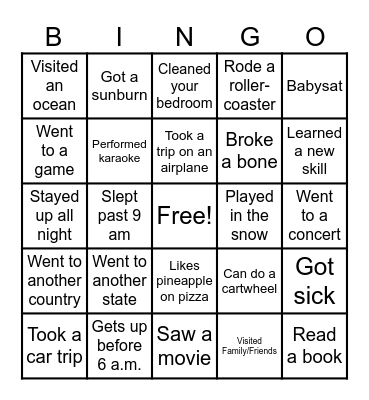 Classroom Bingo Card