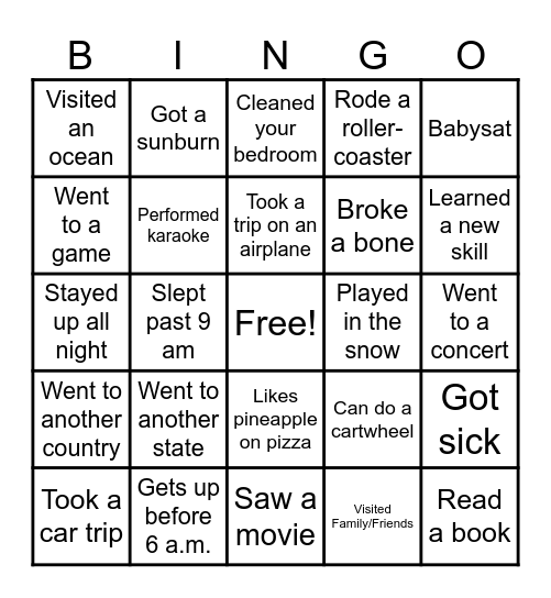 Classroom Bingo Card