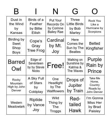 Nature Music Bingo Card