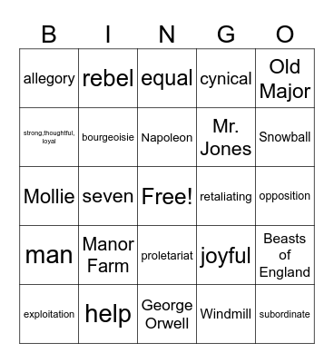 Animal Farm Bingo Card