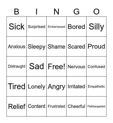 Emotions Bingo Card