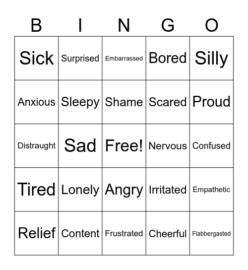 Emotions Bingo Card