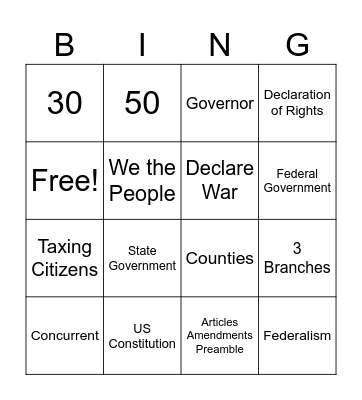 FEDERALISM BINGO Card