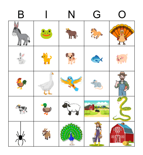 Animales de la granja AB Bingo Card