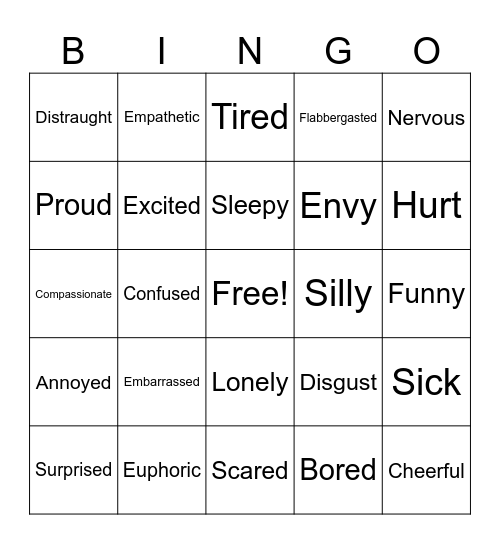 Emotions Bingo Card