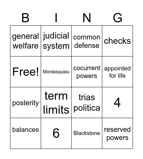 Preamble Bingo Card