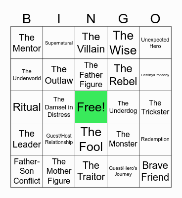 Archetype Bingo Card