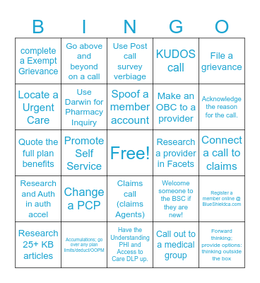 BSC Monday Bingo Card