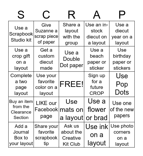 National Scrapbook Day Bingo Card