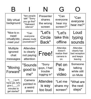 Teams Meeting BINGO Card