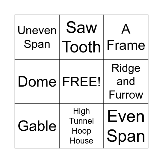 Greenhouse Frame/Type Bingo Card