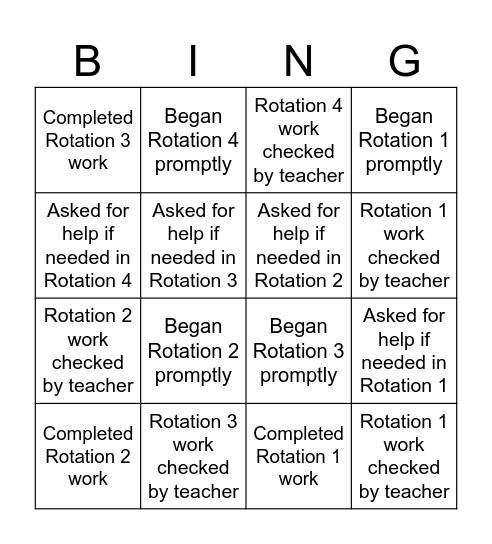 Small Group Bingo Card
