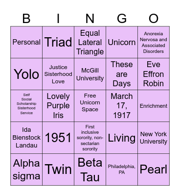 House Information Bingo Card