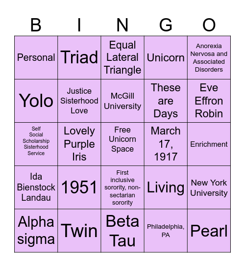 House Information Bingo Card