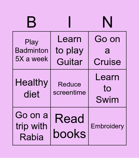 Mounika Bingo Card