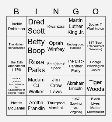 Black History Bingo Card