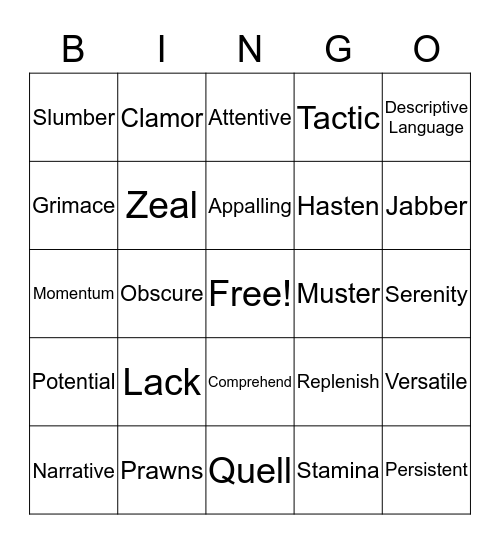 VOCABULARY  Bingo Card