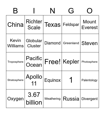 Astro-Geo Bingo Card