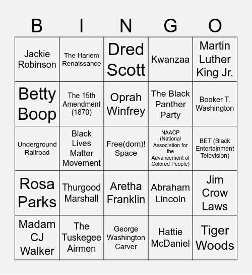 Black History Bingo Card
