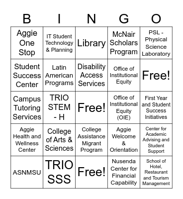 Pistol Pete's Academic Fair Bingo Card