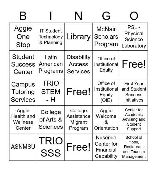 Pistol Pete's Academic Fair Bingo Card