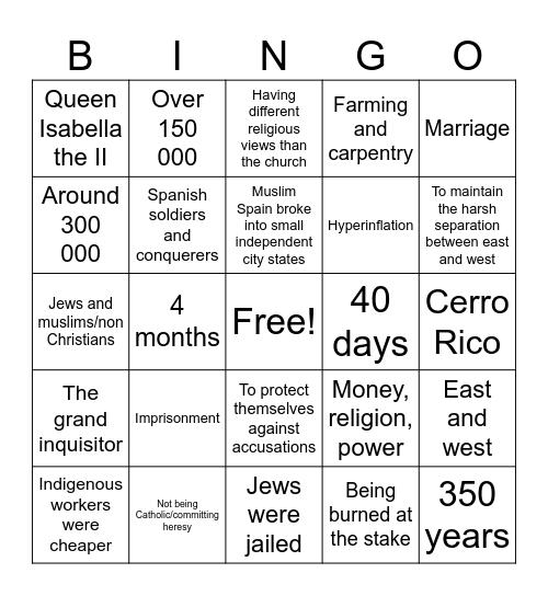 Spanish bingo Card