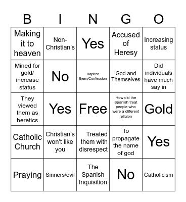 Spanish worldview BINGO! Bingo Card