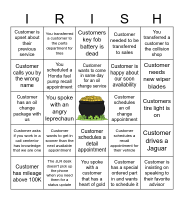 Luck of the CDC Rep Bingo Card