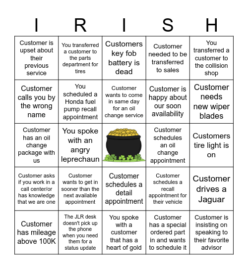 Luck of the CDC Rep Bingo Card