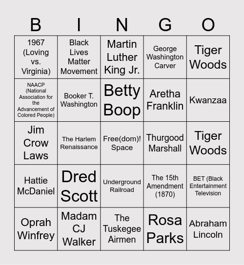 Black History Bingo Card