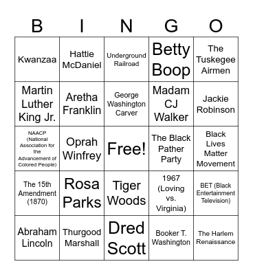 Black History Bingo Card