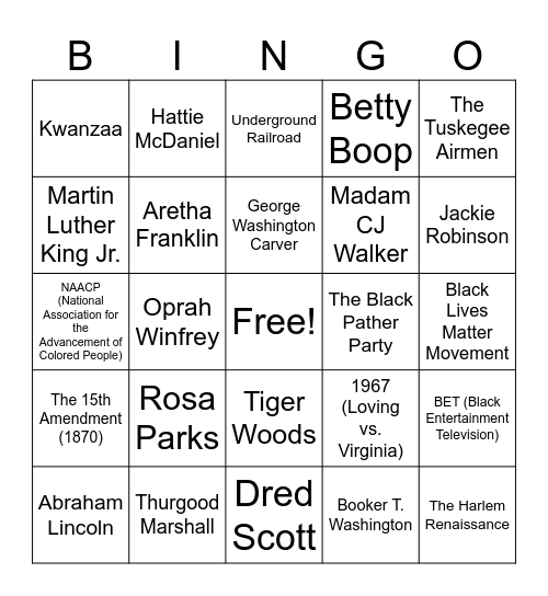 Black History Bingo Card