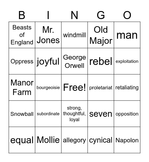 Animal Farm Bingo Card