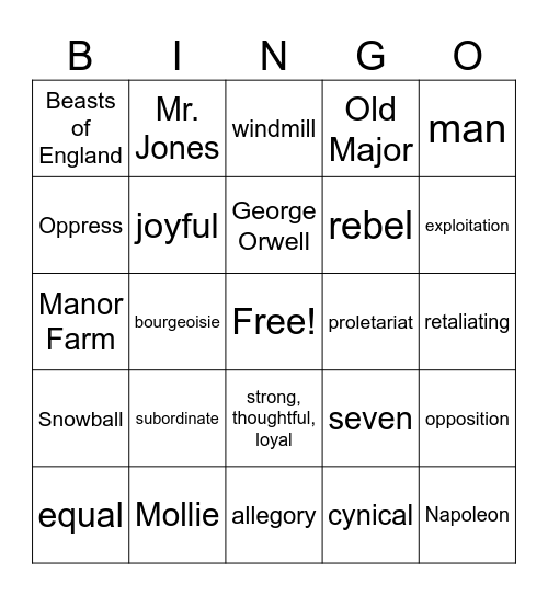 Animal Farm Bingo Card