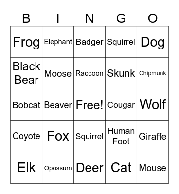 Animal Tracks Bingo Card