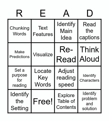 Reading Strategies Bingo Card