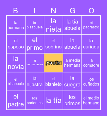 La familia Bingo Card