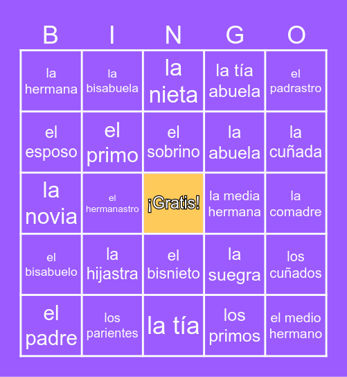 La familia Bingo Card