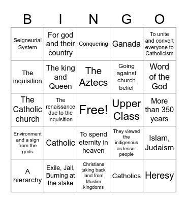 Spanish Worldview Bingo Card