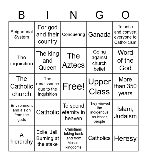 Spanish Worldview Bingo Card