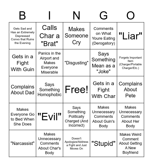 Mom Bingo Card