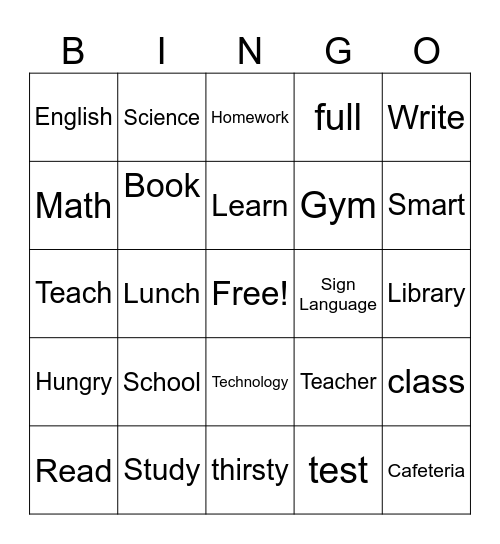 School Signs Bingo Card