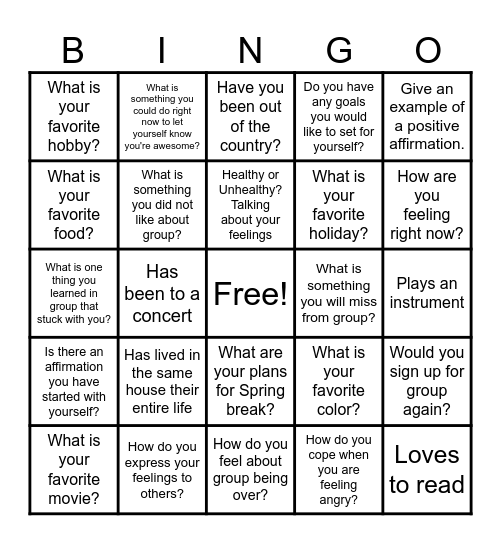 Last Group Meeting :( Bingo Card